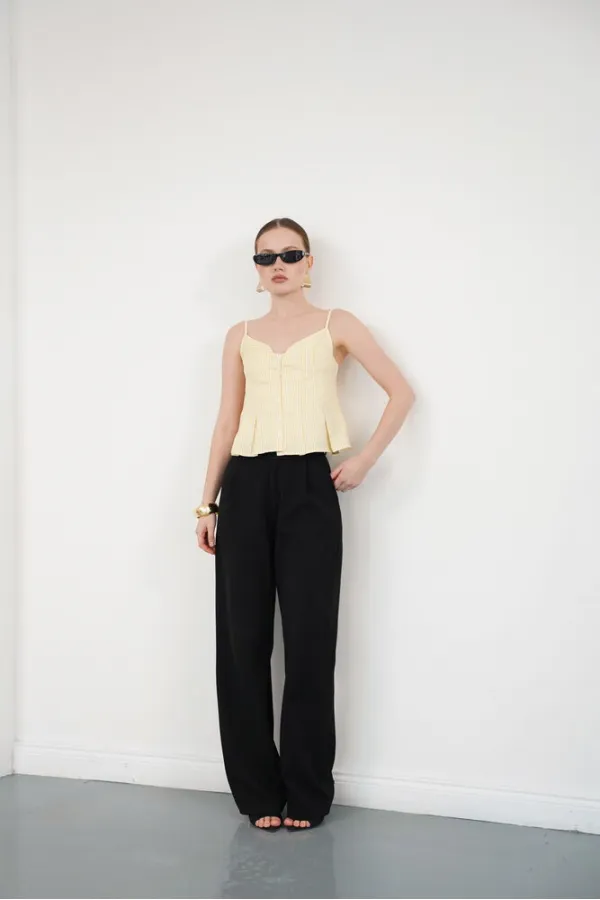 Striped Strappy Wholesale Blouse - Yellow | D2791 - Topshow