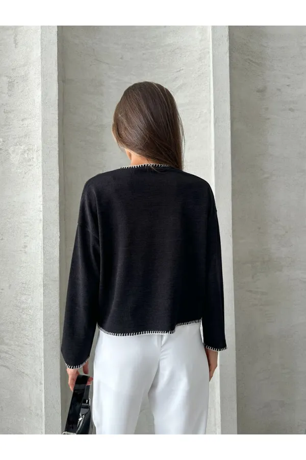 Shepherd's Stitched Knitwear Wholesale Blouse - Black | TOPSHOW | F1652