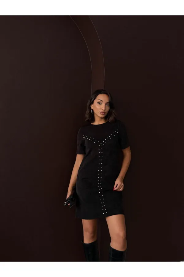 Robe Topshow Drop en daim noir (vente en gros) | F2039