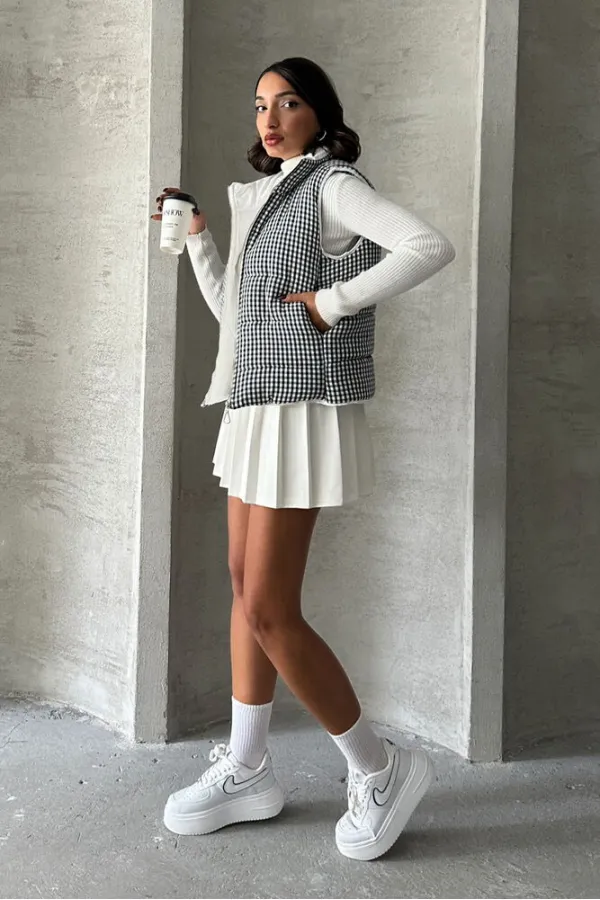 Gilet gonflable en fibre à motif Pitikale - Noir | TOPSHOW | F1740