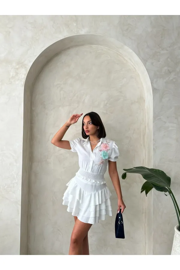 Topshow Cream Floral Chest Linen Wholesale Shirt