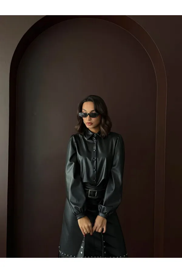 Chemises en similicuir Topshow en gros - Noir | F2044