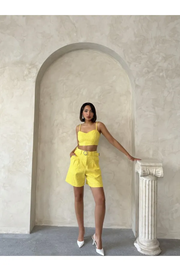 Shorts en jean à paillettes jaunes en gros | Topshow