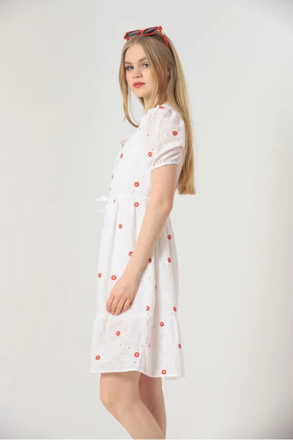 Robe Topshow rouge à fleurs mi-longue, vente en gros