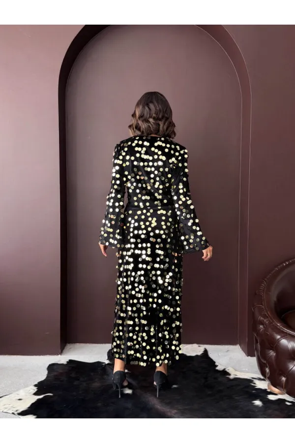 Topshow - Wholesale Sequined Velvet Skirt - Black Gold