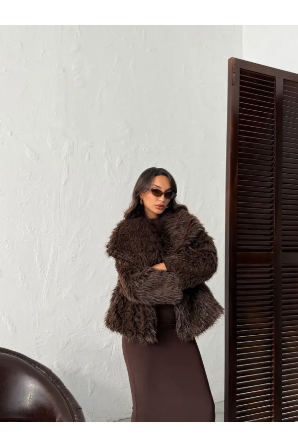 Manteaux en fausse fourrure pour femmes en gros – Vêtements d'extérieur d'hiver moelleux, doux et élégants – MARRON FONCÉ