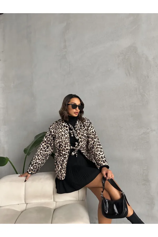 Veste matelassée à nouer sur le devant - Léopard | TOPSHOW | F1784