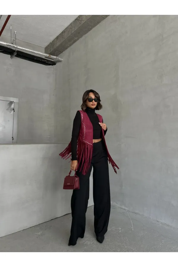 Topshow Burgundy Tassel Drop Wholesale Vest | F1806