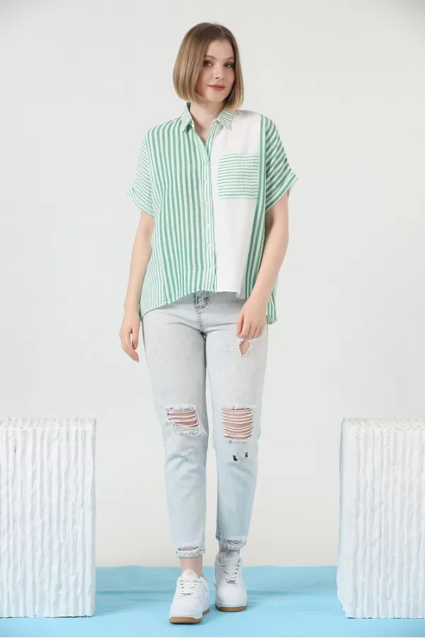 Chemise Topshow Emerald Patchwork à rayures en gros