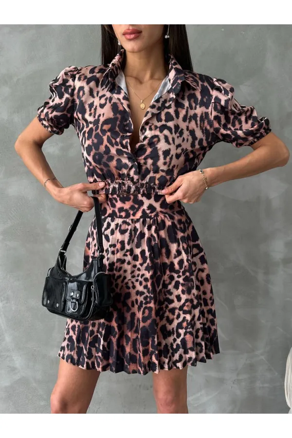 Topshow Leopar Beli Gipeli Ouzu Pileli Toptan Gömlek