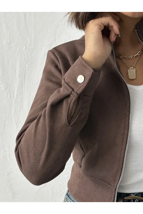 Topshow - Veste bomber marron zippée pour femme (vente en gros)