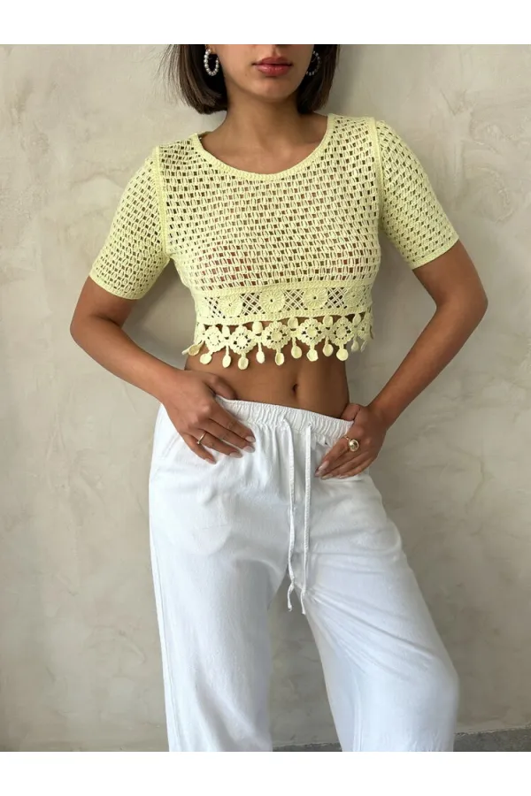 Tasseled Raw Wholesale Blouse Yellow | Topshow