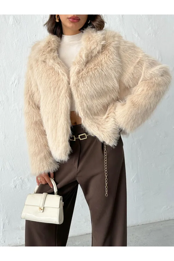 Topshow - Toptan Suni Kürk Kadın Mont - Taş