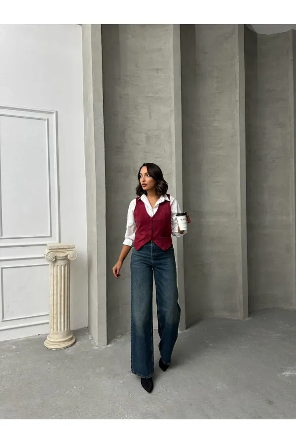 Süet Toptan Yelek - Bordo | TOPSHOW | F1528