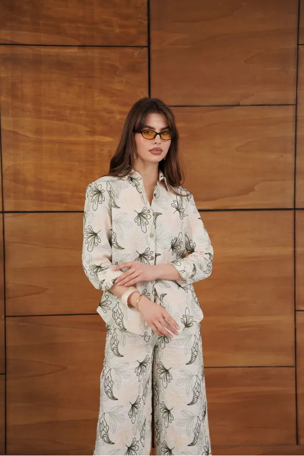 Topshow Embroidered Linen Wholesale Shirts - Stone | F2009