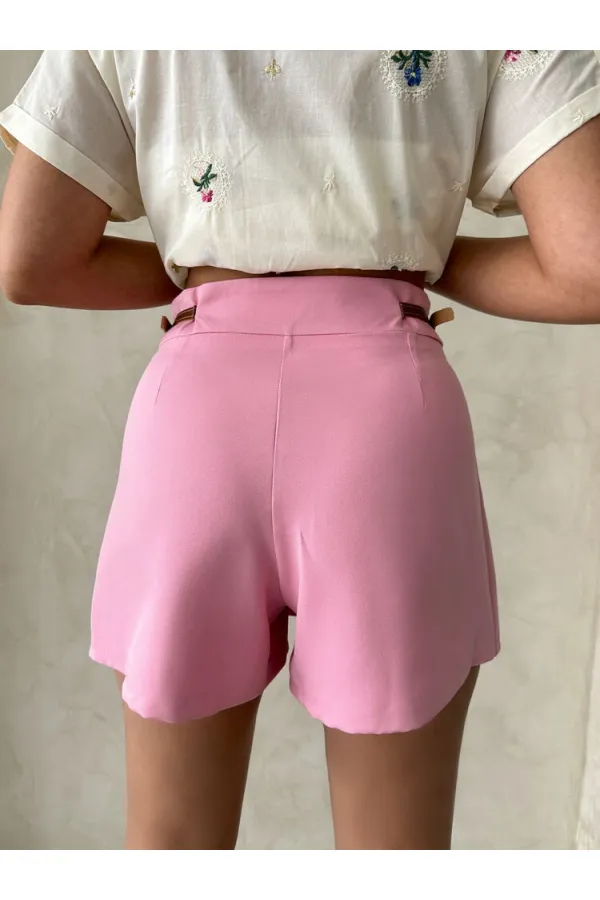 Kemer Detaylı Şort Toptan Etek - Pembe | Topshow