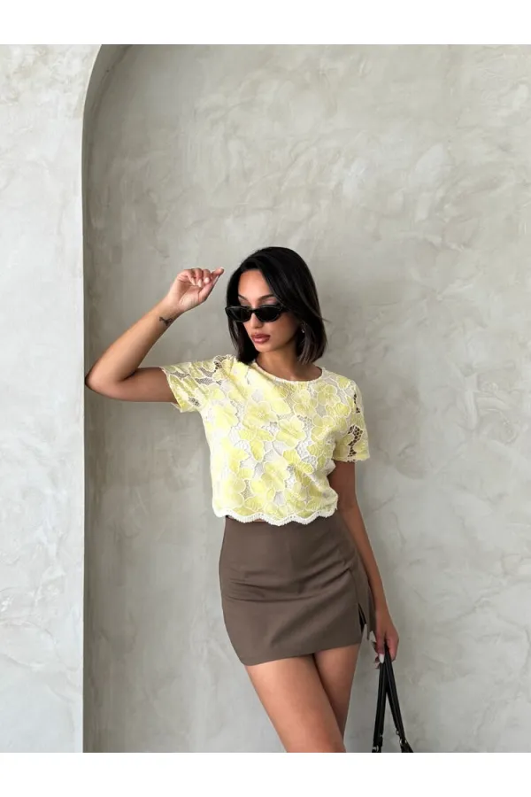 Dantel Bluz - Sarı | Topshow