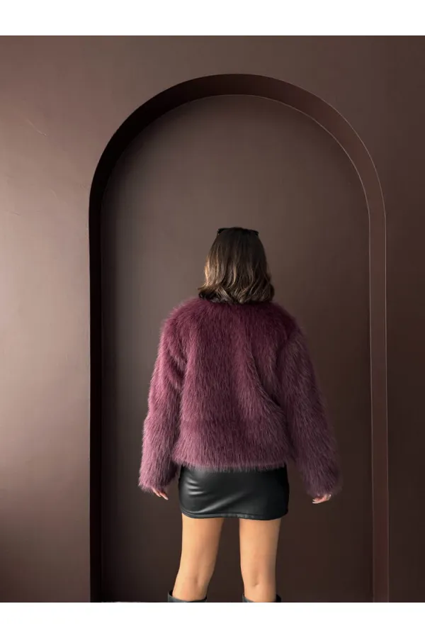 Topshow - Wholesale Rabbit Fur Buttoned Coat - Plum