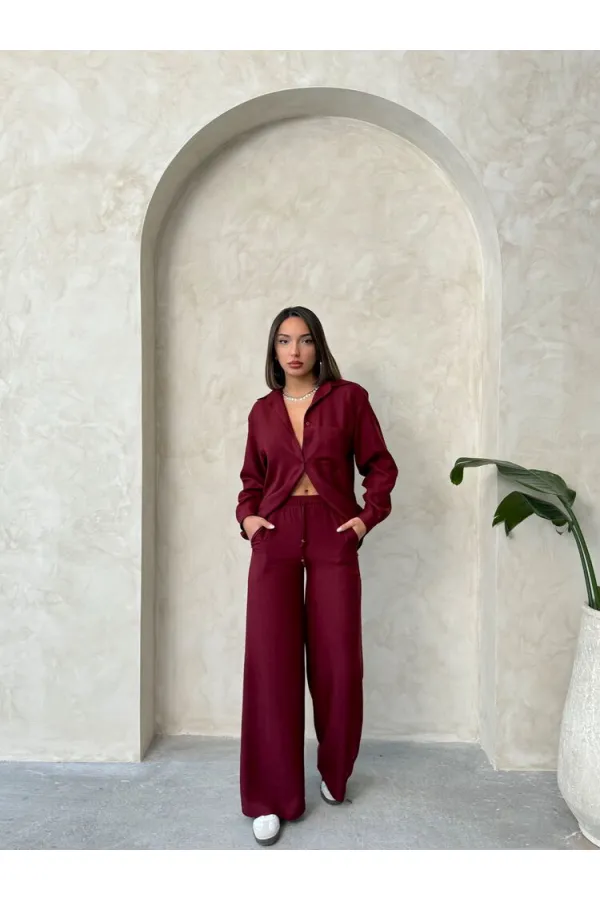 Pantalon en lin - Bordeaux | Topshow