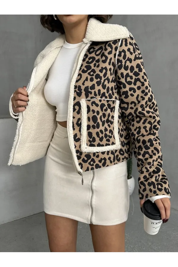 Manteau en peluche à motifs Eopar en gros - Noir vison | TOPSHOW | F1814