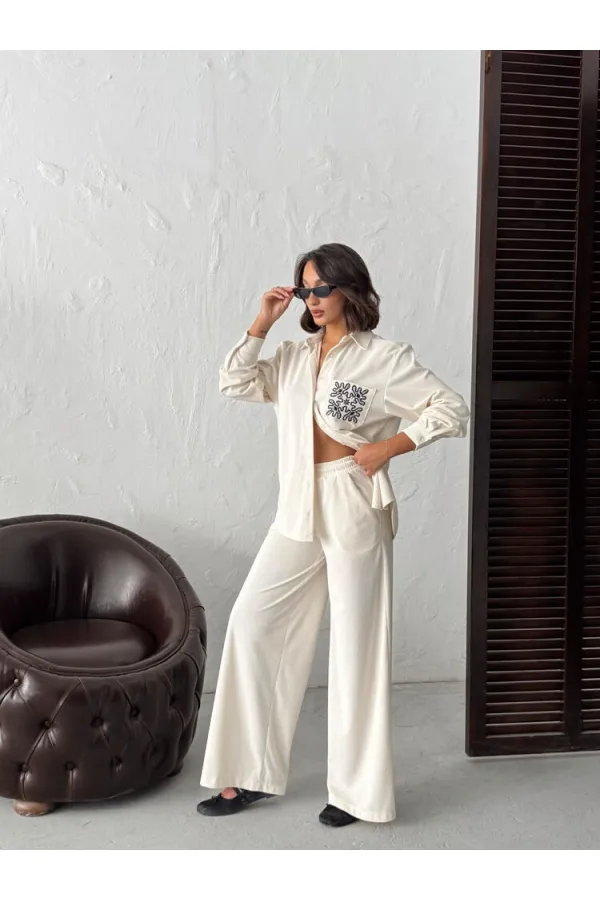 Topshow - Toptan Fitilli Kadife Pantolon - Krem