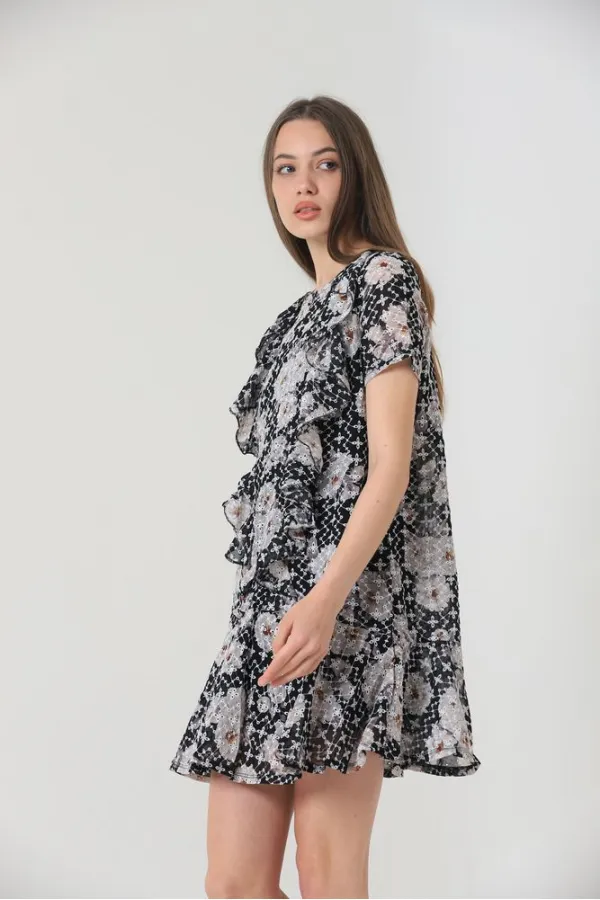Robe Topshow noire à motif floral en gros