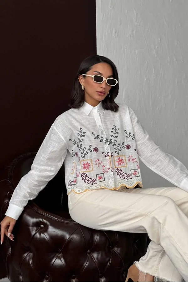 Chemises brodées pour femmes en gros – Style bohème chic – JAUNE DSN2