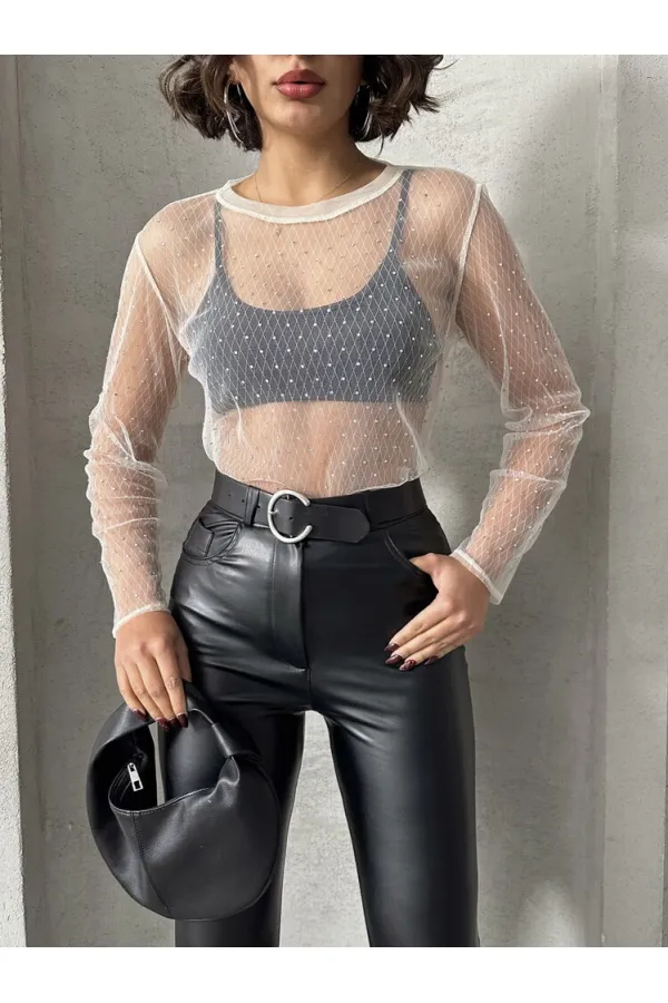 Blouse en tulle à pois en gros - Pierre | TOPSHOW | F1603