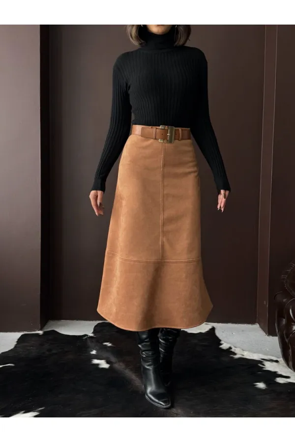 Jupe Topshow Scuba en daim - Beige | Automne/Hiver 2004