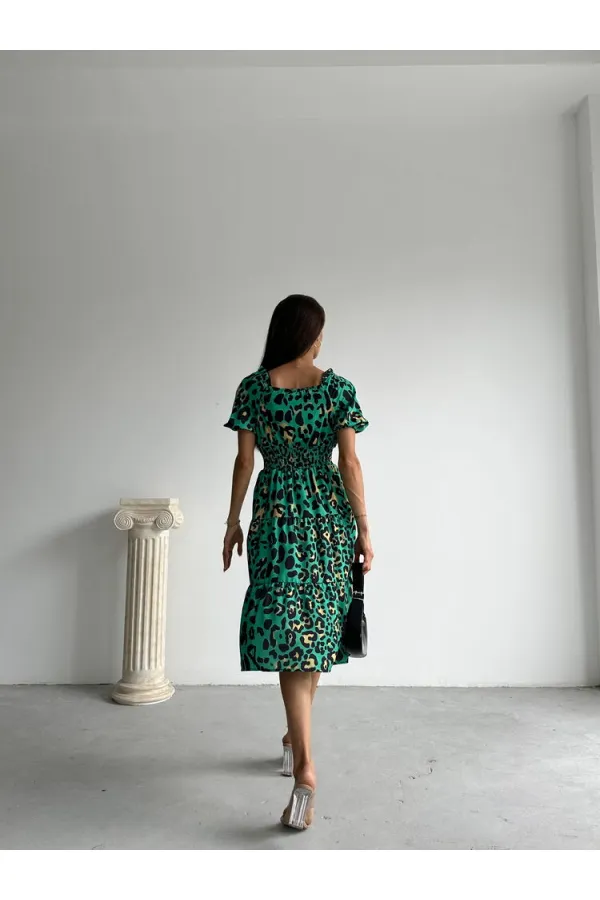 Topshow Emerald Leopard Print Long Wholesale Dress