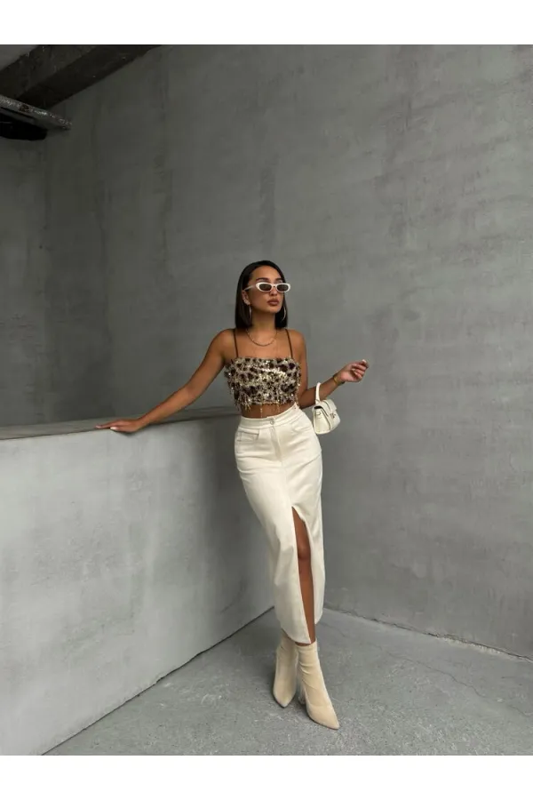 Bustier à franges motif léopard Topshow L. en gros