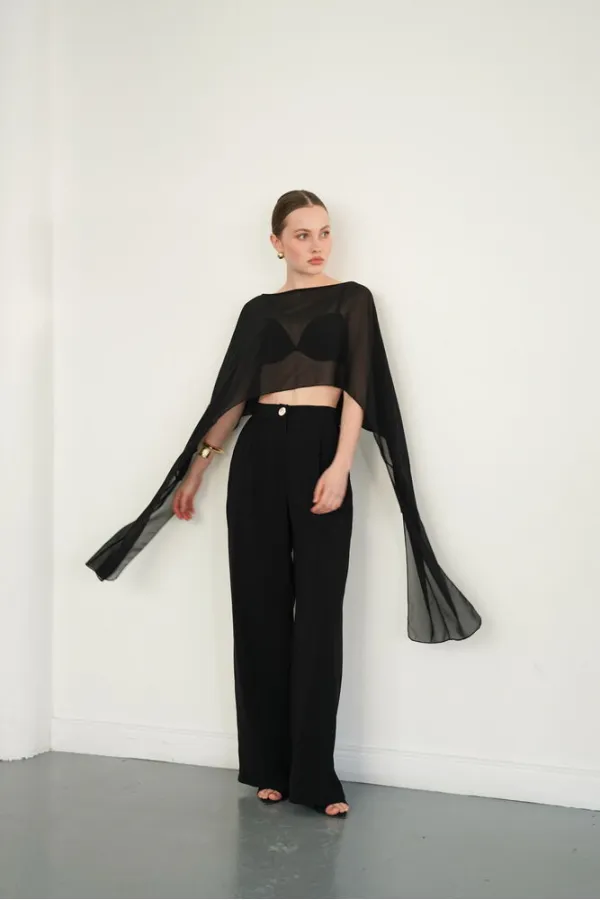 Chiffon Poncho - Black | D2938 - Topshow