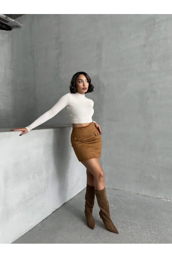 Wholesale Skirt with Pockets - Tan | TOPSHOW | F1572