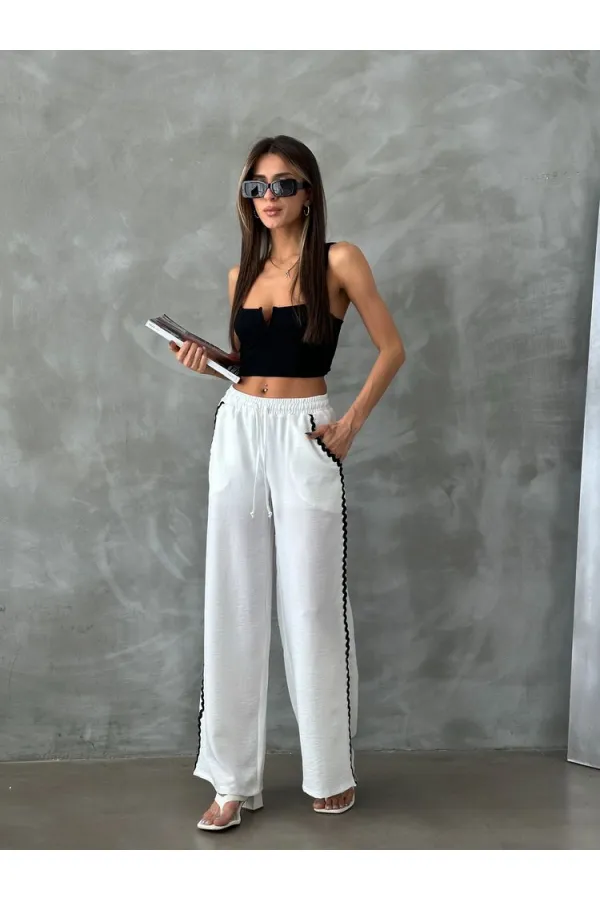 Pantalon Topshow crème en soutache avec détails, vente en gros