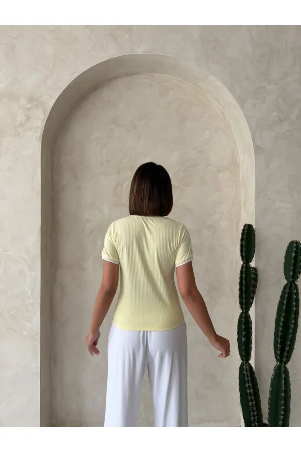 Bisiklet Yaka t-Shirt   Sarı Krem | Topshow