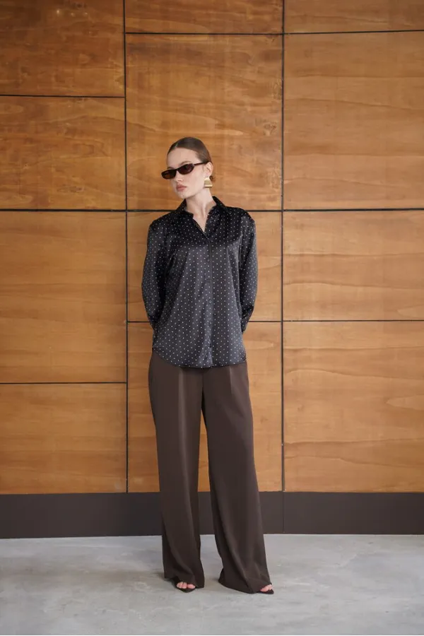 Polka Dot Satin Shirt - Black | F2076 - Topshow