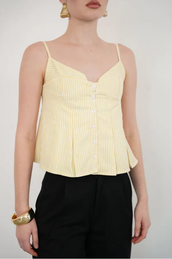Striped Strappy Wholesale Blouse - Yellow | D2791 - Topshow