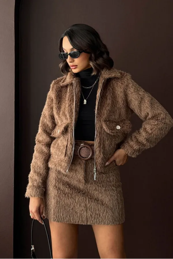 Topshow - Veste femme aspect fourrure (vente en gros) - Marron clair