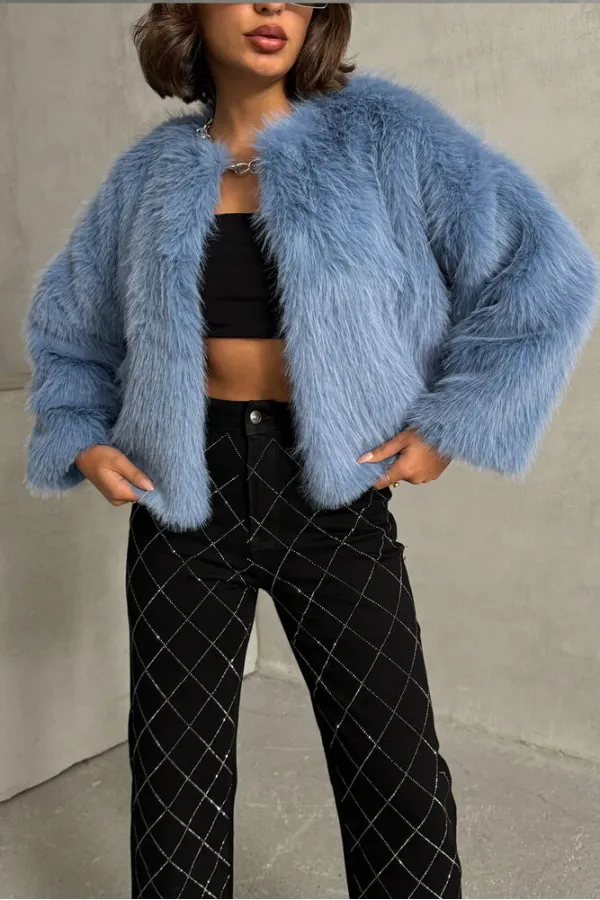 F Tüylü Toptan Yelek - Mavi | TOPSHOW | F1615