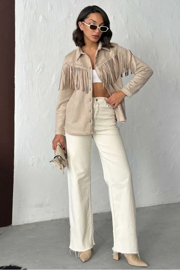 Chemises en daim scuba à franges Topshow - Pierre | F2029