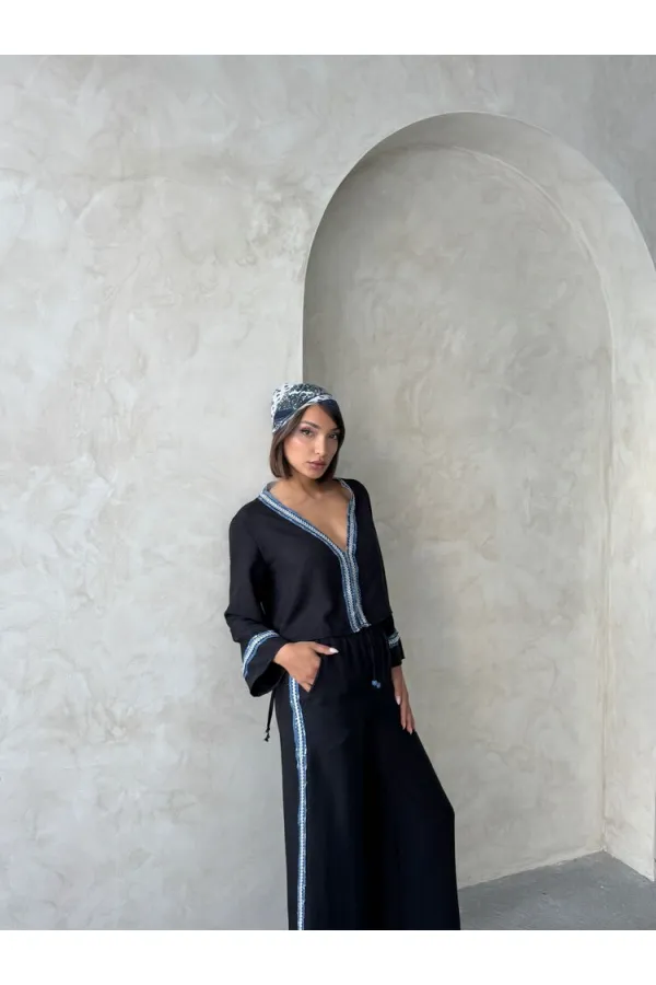 Kot Şeritli Toptan Gömlek   Siyah | Topshow | F1888