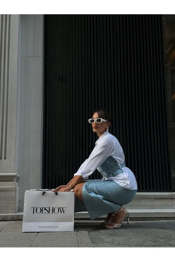 TOPSHOW Desen 1 Mavi Pullu Kot Toptan Etek | F1707