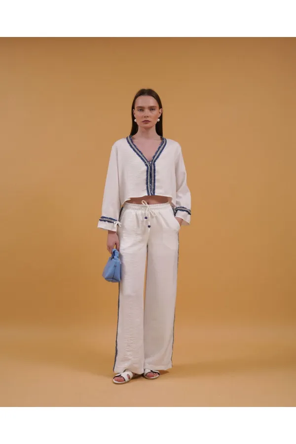 Kot Şeritli Toptan Gömlek - Krem | Topshow | F1888