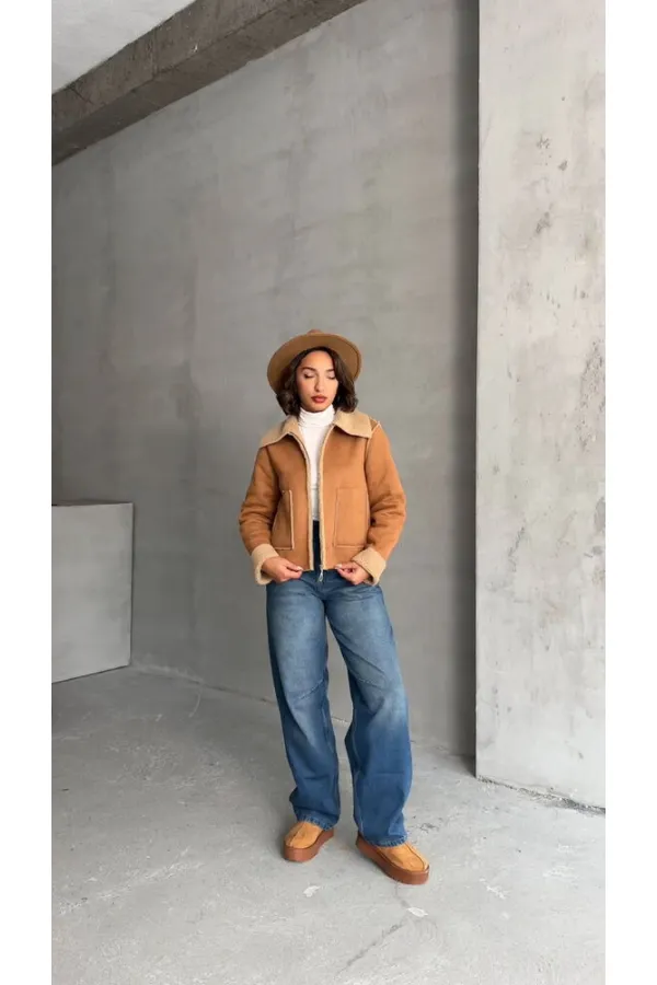 Süet Peluş Toptan Mont - Taba Taba | TOPSHOW | F1856