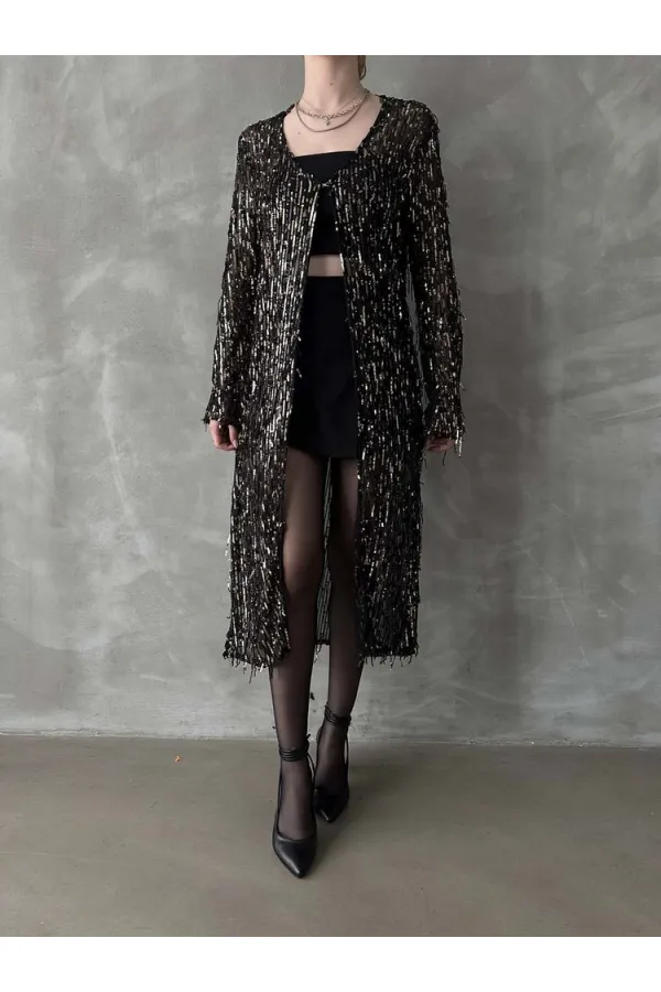 Gilet long en gros - Noir et or | TOPSHOW | F1618