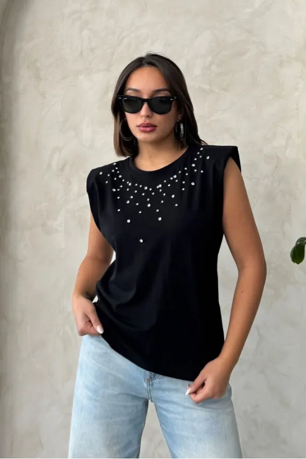 Wholesale Blouse with Stone Detail - Black | Topshow