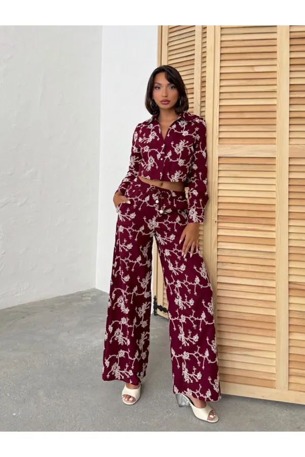 Süzüne Embroidered Trousers - Claret Red | Topshow | F1927