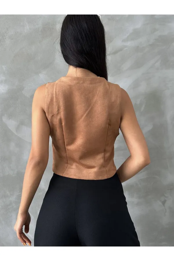 Gilet en daim en gros - Beige | TOPSHOW | f1528