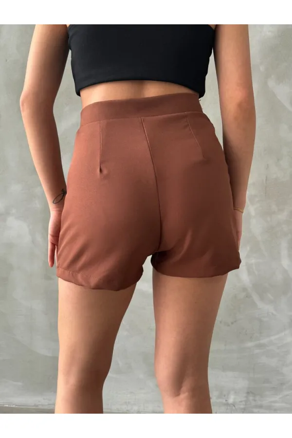 Topshow Koyu Kahve Süs Düğmeli Toptan Şort