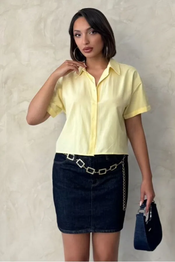 Kelebek Detaylı Toptan Gömlek   Sarı | Topshow